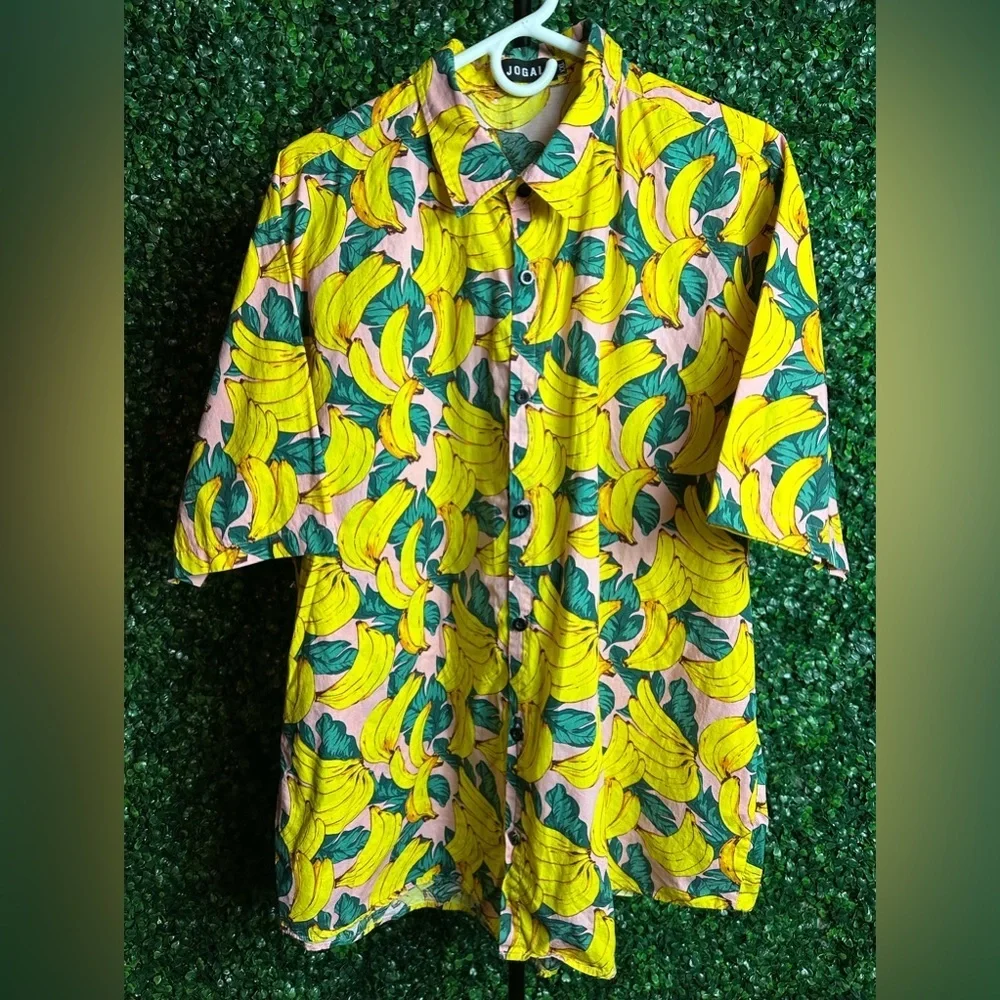 Jogal Mens Shirt Size XXL Short Sleeve Button Front Hawaiian Banana Cocktail - Picture 2 of 6